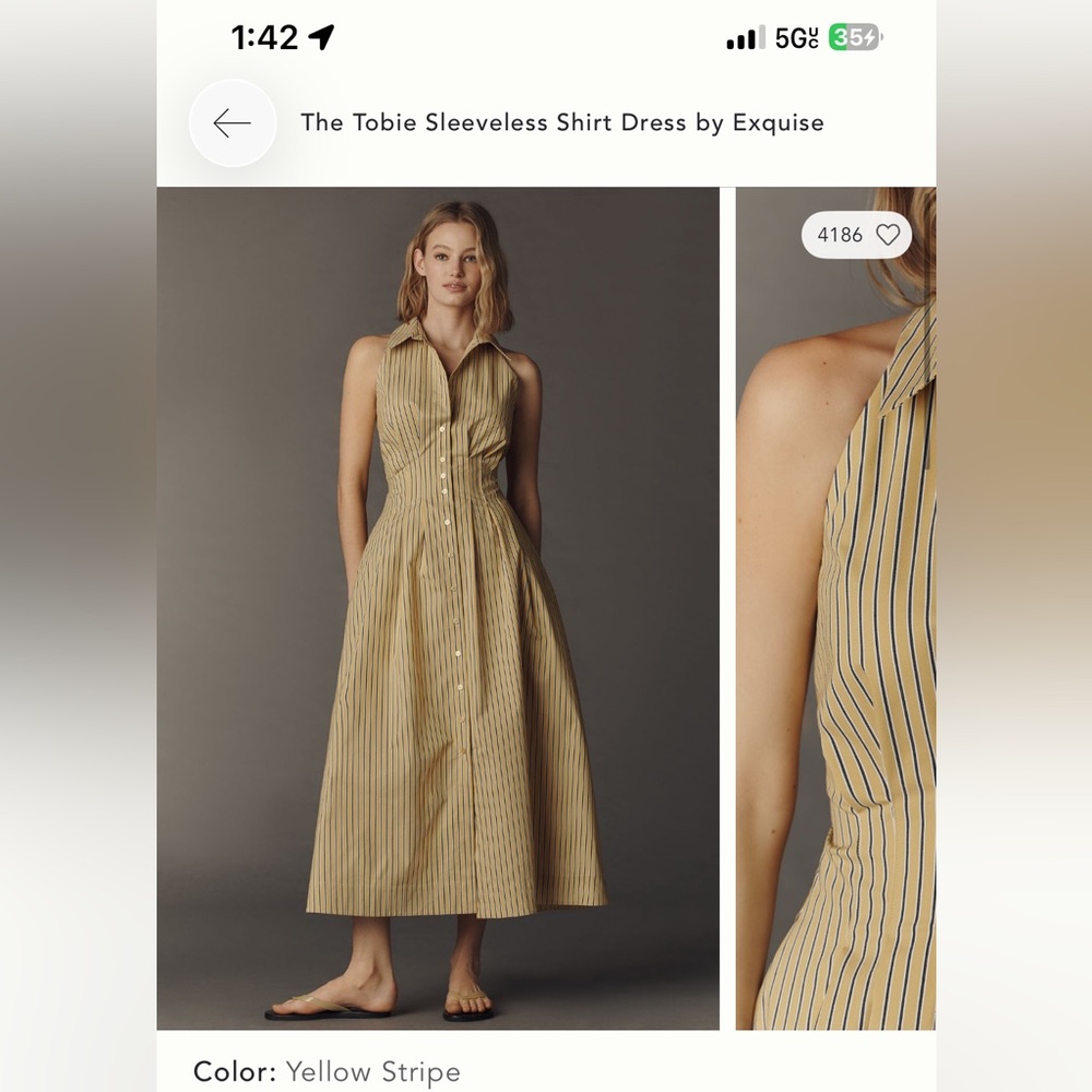Exquise The Tobie Striped Yellow Sleeveless Shirtdress Midi Dress Size M NWT